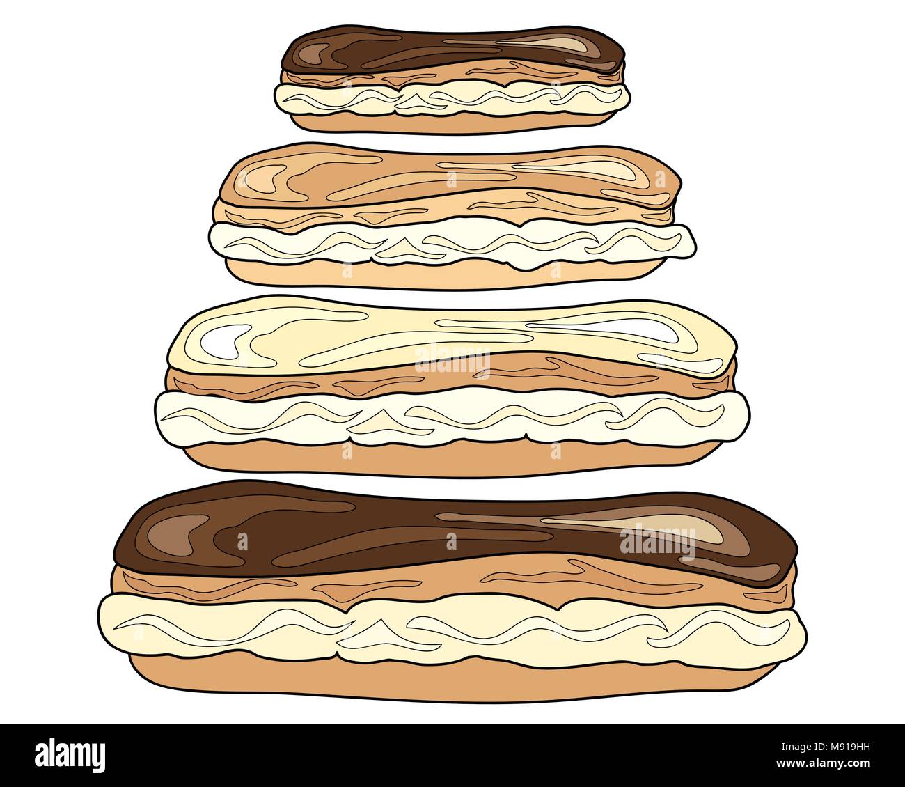 Un vecteur illustration en format eps 8 crème rempli de petits pains au chocolat choux glaçage sur un fond blanc Illustration de Vecteur