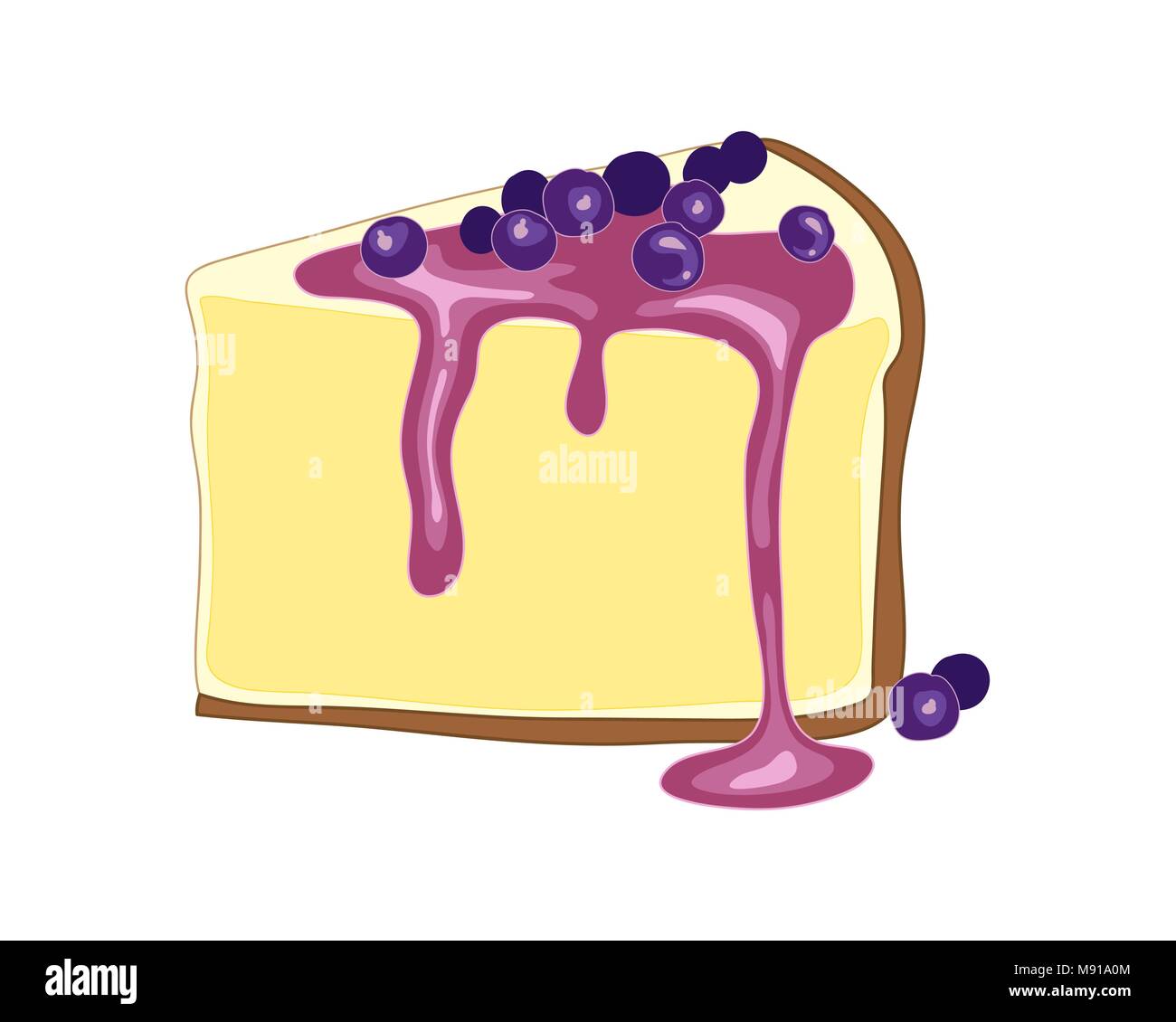 Un vecteur illustration en eps 8 format d'une tranche de gâteau au fromage et aux bleuets avec croûte de biscuits au fromage crémeux et doux de remplissage sur le dessus des bleuets Illustration de Vecteur