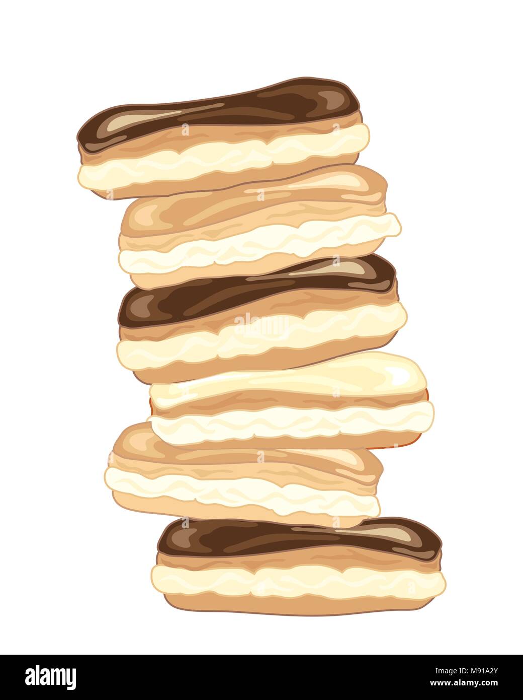 Un vecteur illustration en eps 8 format d'un tumbling pile de délicieux éclairs au chocolat sur fond blanc Illustration de Vecteur
