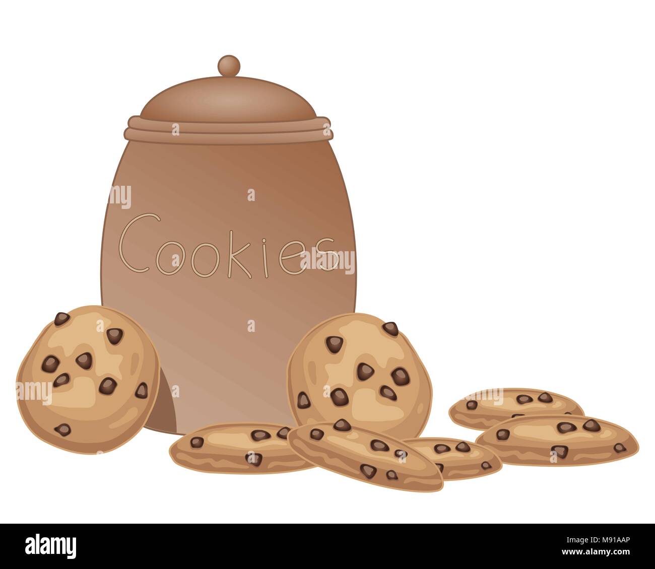 Un vecteur illustration en eps 10 format d'une jarre à biscuits brun avec des cookies aux pépites de chocolat sur un fond blanc Illustration de Vecteur