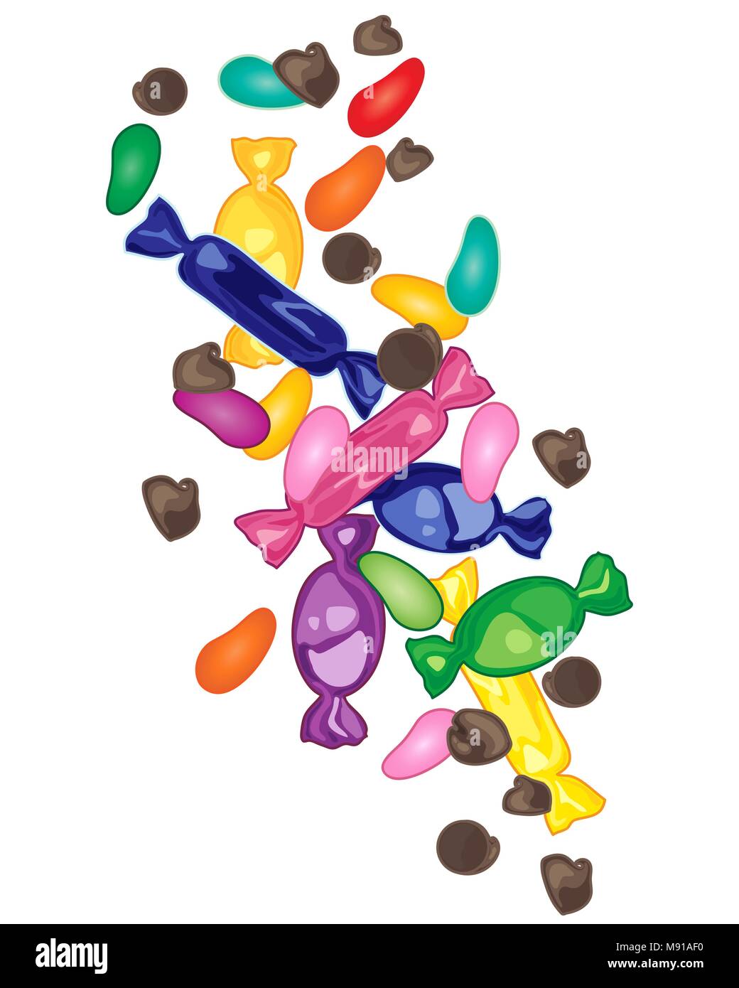 Un vecteur illustration en format eps 10 de bonbons colorés doux y compris les bonbons haricots enveloppés de sucreries et de chocolat sur fond blanc Illustration de Vecteur