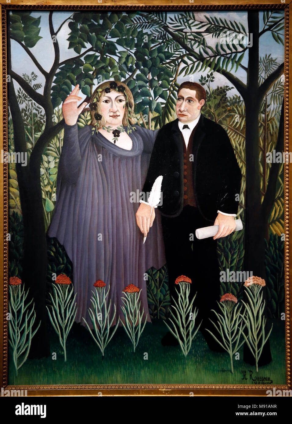 Henri Rousseau (Le Douanier Rousseau), le poète et sa muse (Guillaume Apollinaire et Marie Laurencin), Paris, 1909, huile sur toile. Chtchoukine Collectio Banque D'Images