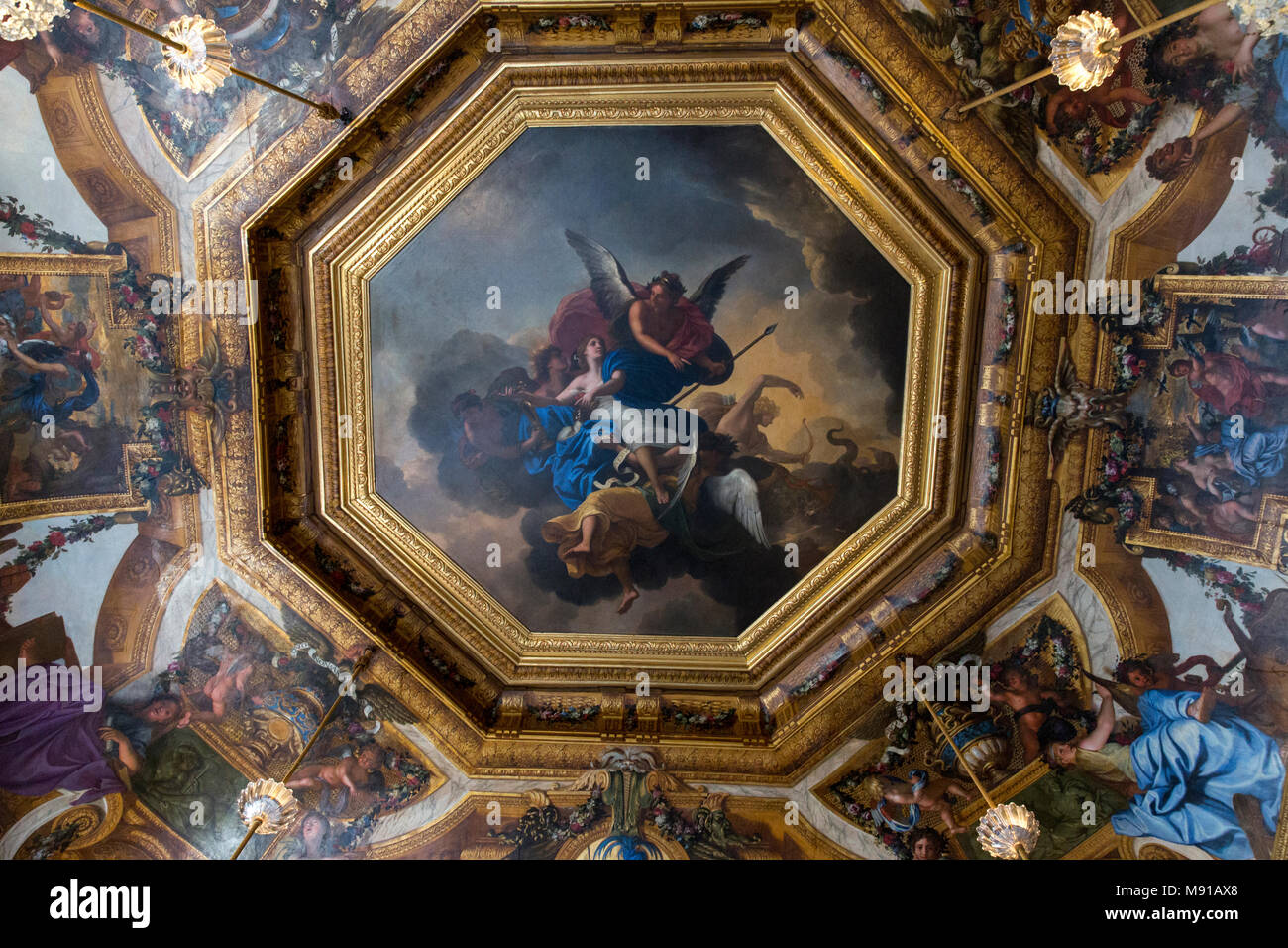 Vaux-le-vicomte. Fresque au plafond. La France. Banque D'Images