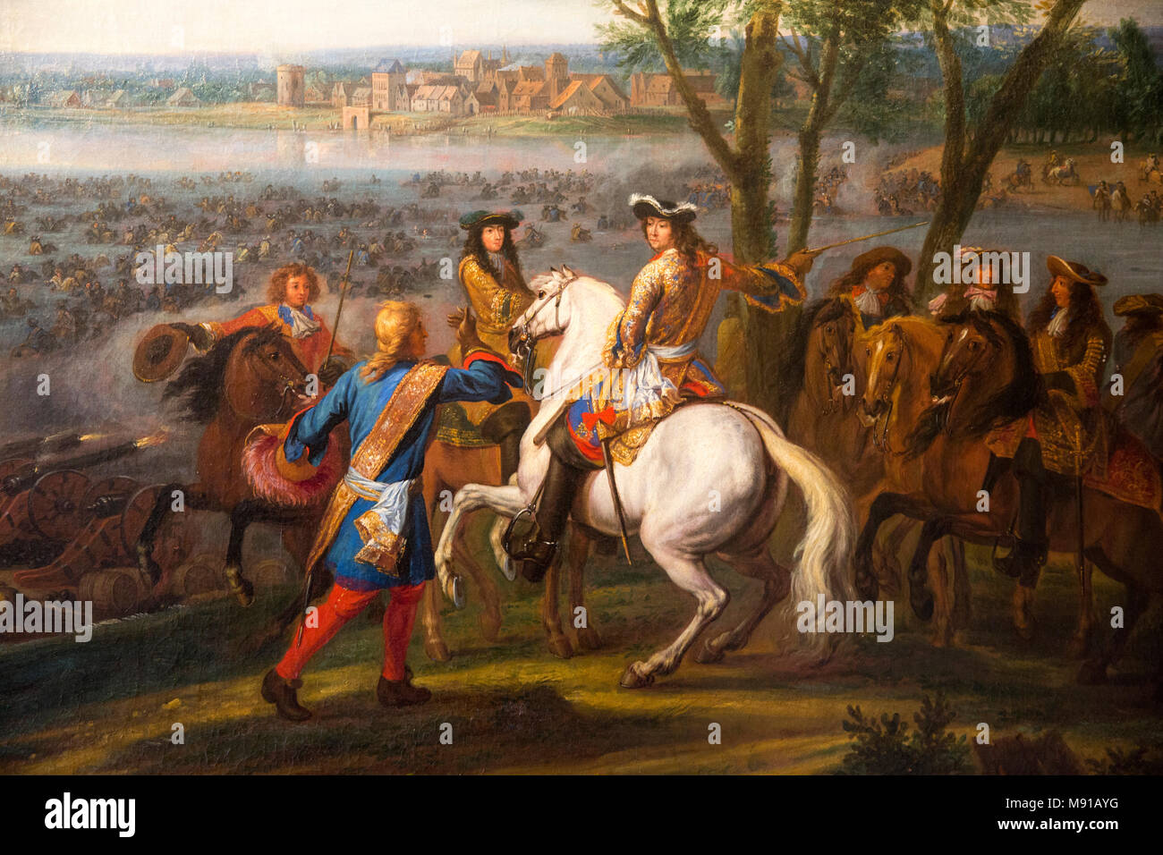 Le passage du Rhin par Louis XIV par Van der Meulen. Vaux-le-Vicomte. La France. Banque D'Images