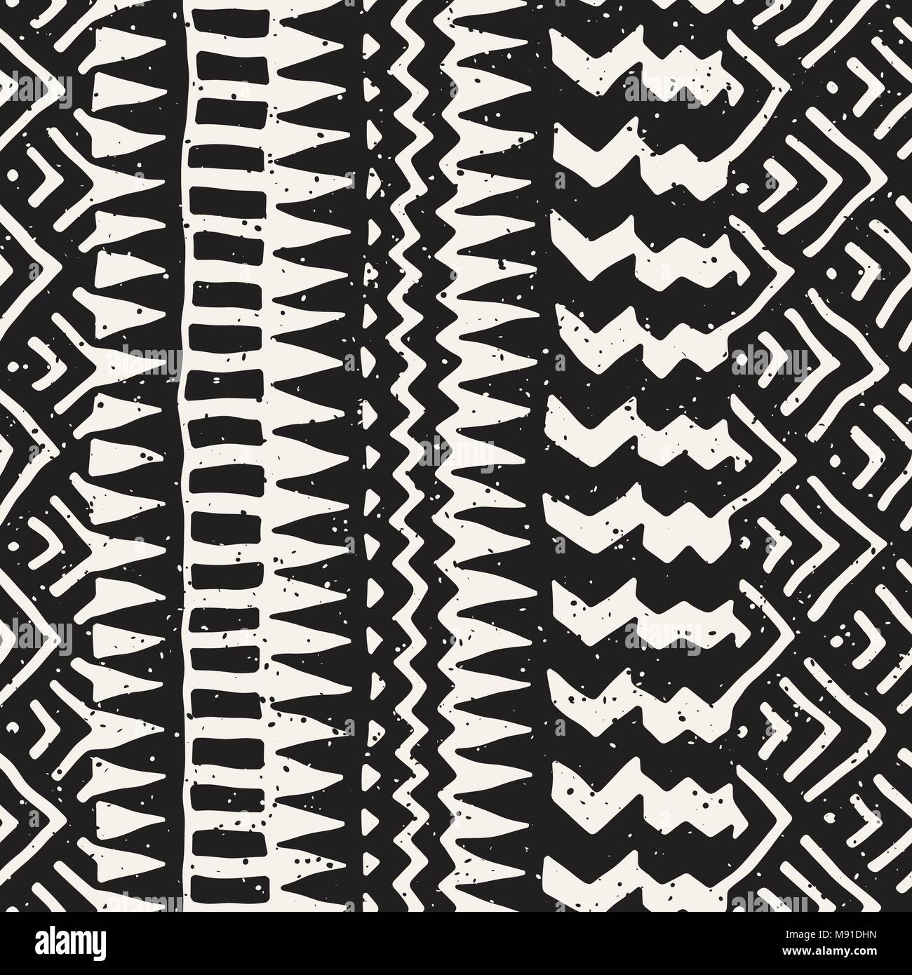 Seamless pattern ethniques et tribales. Bandes ornementales dessiné à la main. Noir et blanc pour vos textiles. Vector background. Illustration de Vecteur