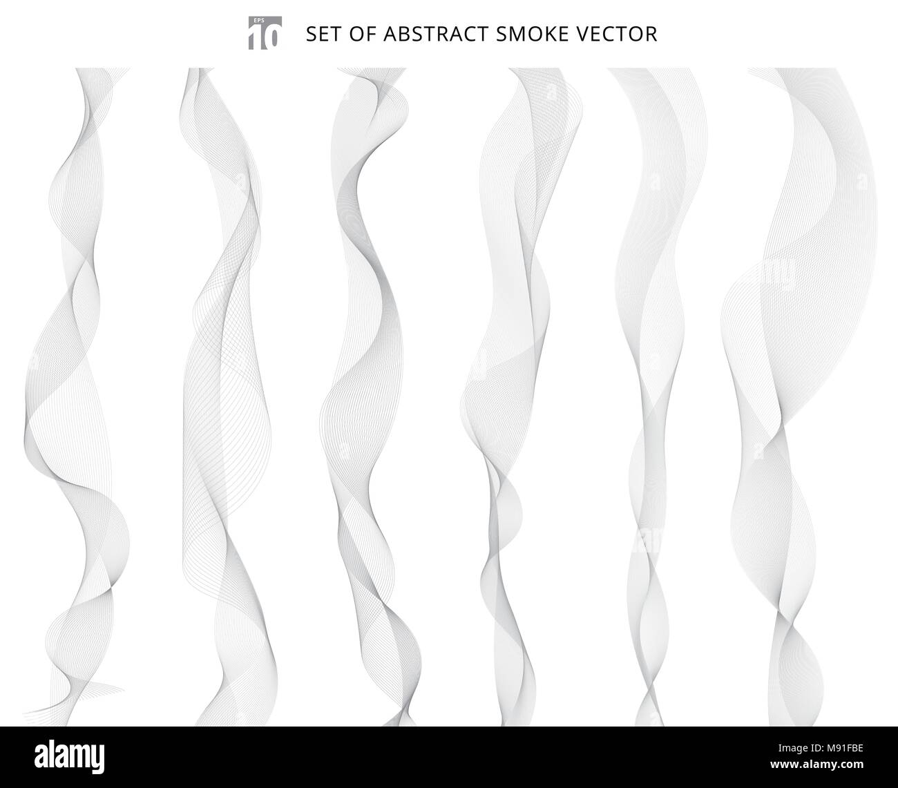 Ensemble d'abstract wave gris isolé sur fond blanc. Les vagues de fumée blanche délicate. Motif de lignes vagues. vector illustration Illustration de Vecteur