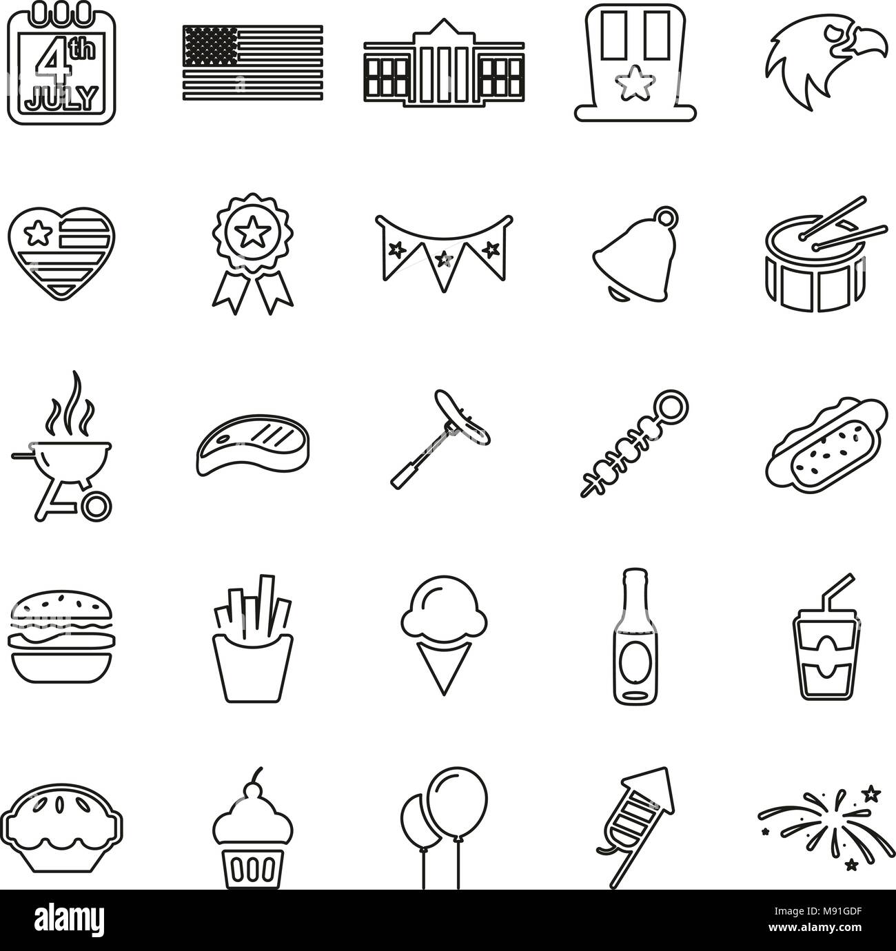 4 juillet icônes fine ligne Vector Illustration Set Illustration de Vecteur
