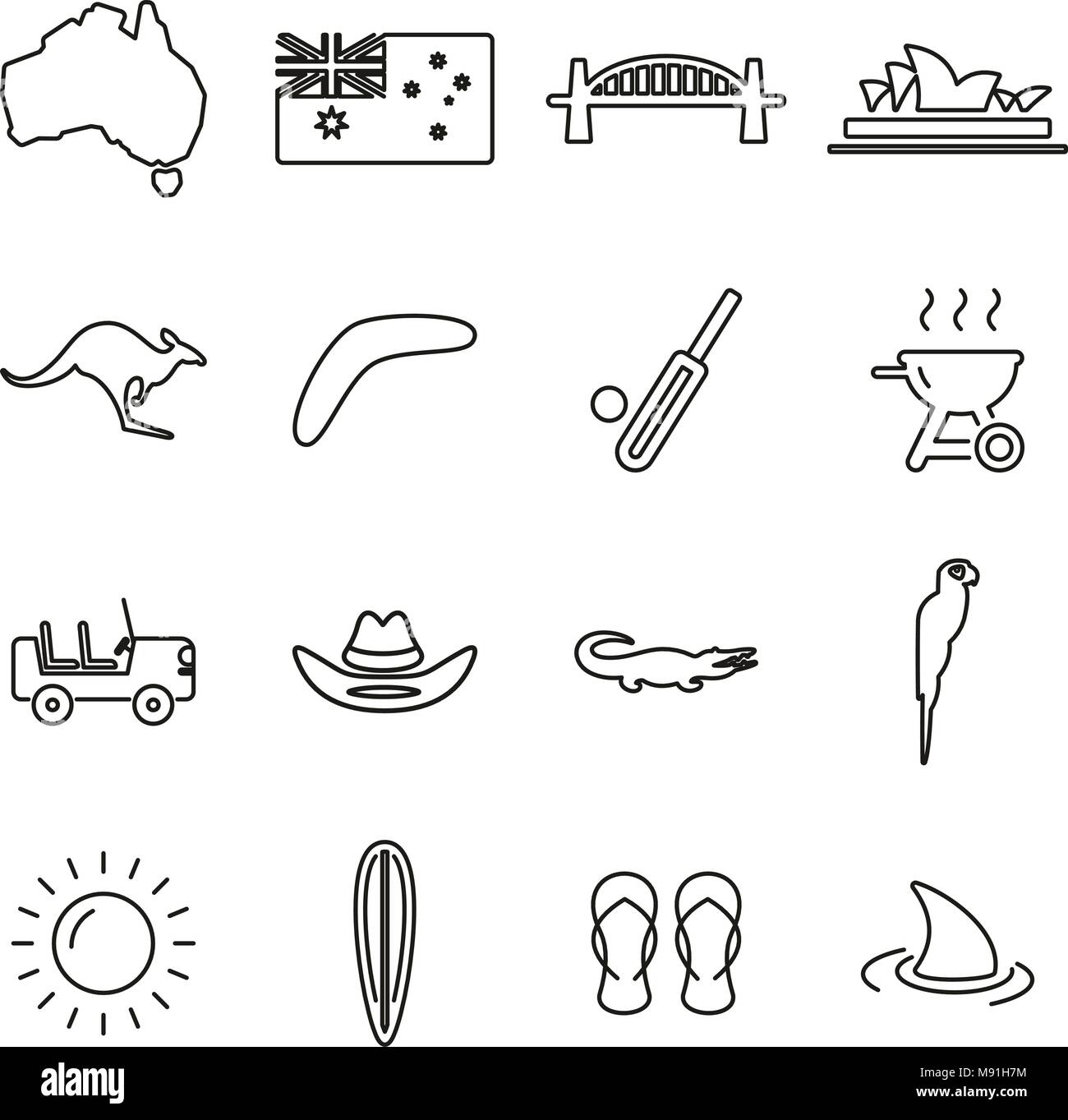 L'Australie Pays & Culture Icônes fine ligne Vector Illustration Set Illustration de Vecteur