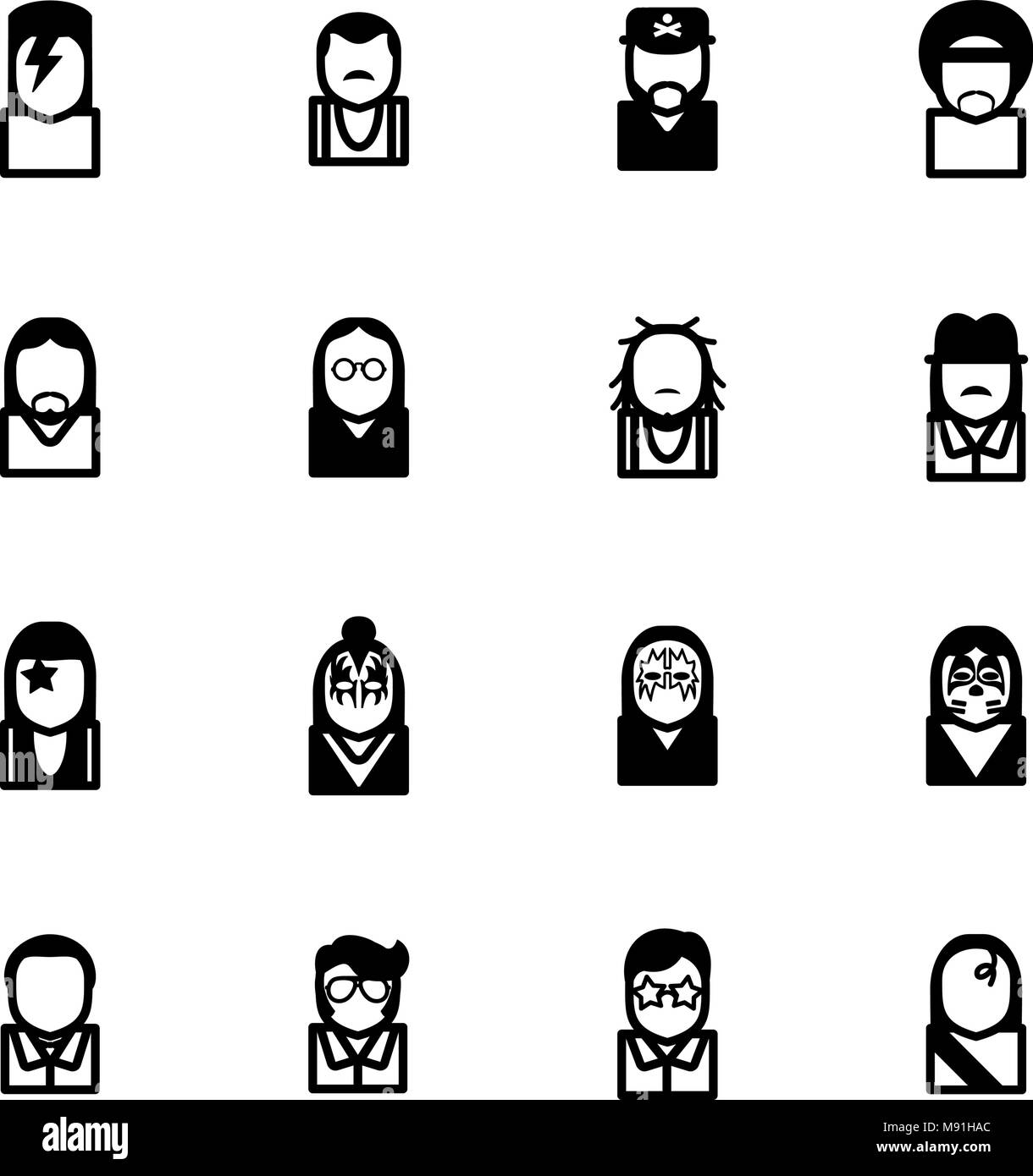 Musiciens célèbres icônes Avatar Set 1 Fine Ligne Vector Illustration Set Illustration de Vecteur