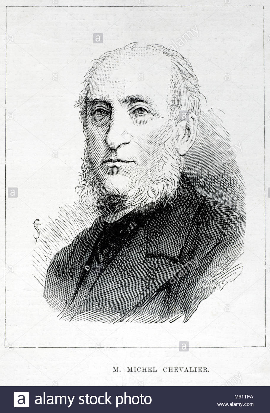 Michel Chevalier 1806 - 1879, était un ingénieur Français, homme d'État et économiste, gravure antique 1879 Banque D'Images