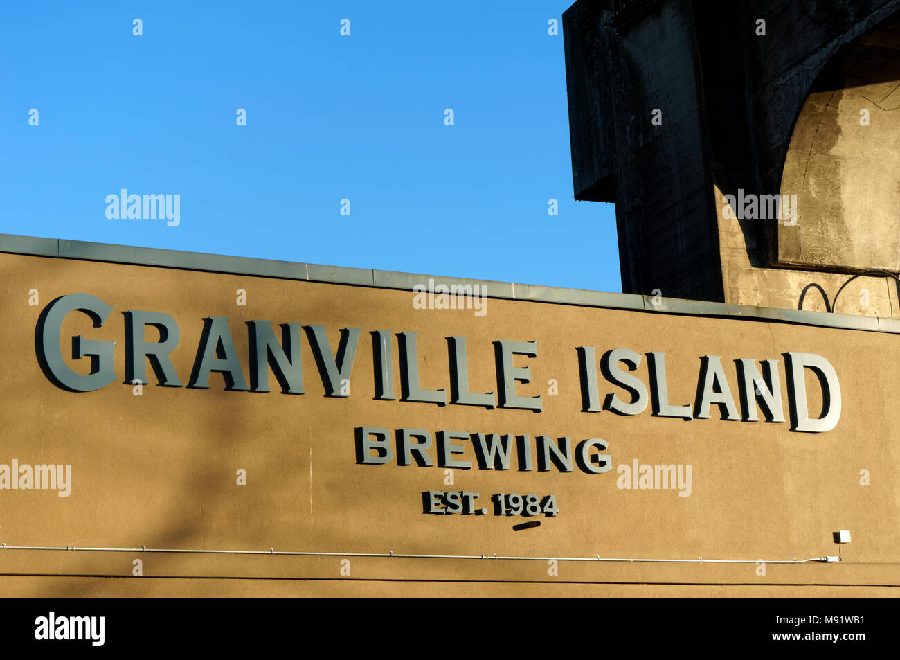 Granville Island Brewing company signe, Granville Island, Vancouver, BC, Canada Banque D'Images