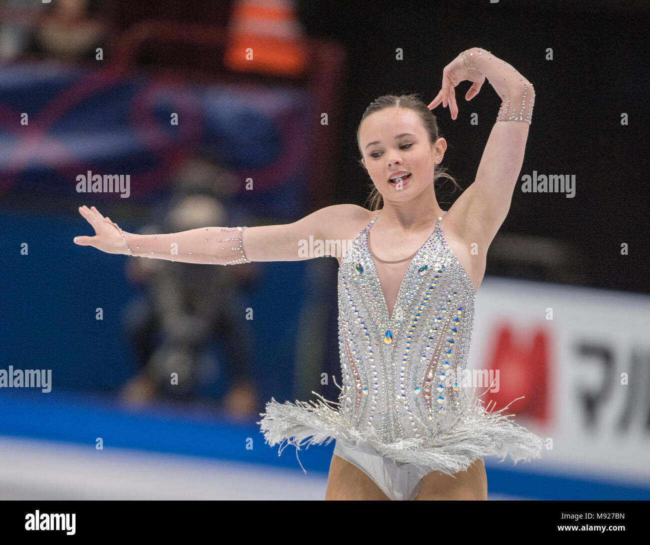 Milan, Italie. Mar 21, 2018. Mariah BELL (USA) au cours de l'ISU World Figure Skating Championships, les femmes le programme court à Mediolanum Forum de Milan, Italie, le 21 mars 2018. Credit : Enrico Calderoni/AFLO SPORT/Alamy Live News Banque D'Images