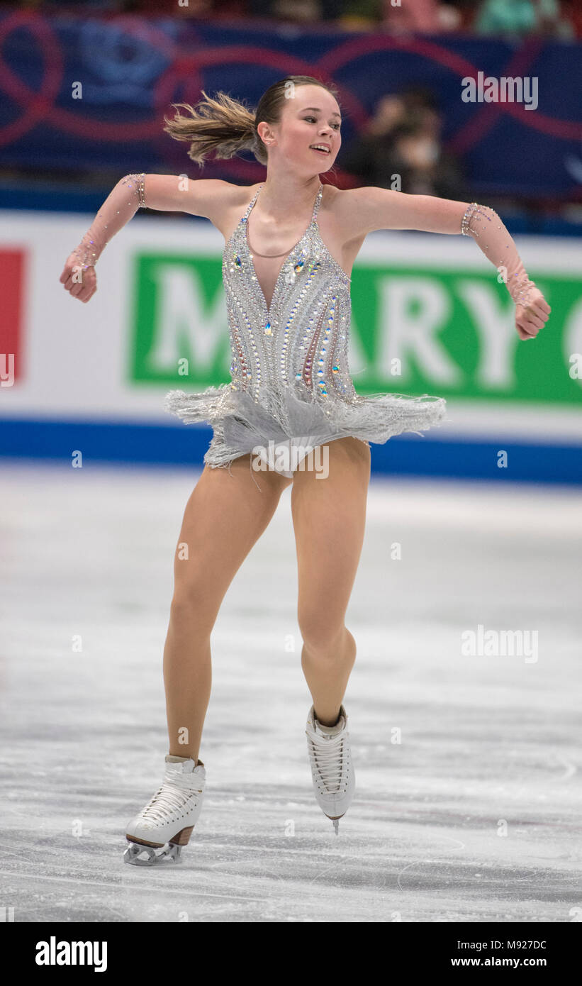 Milan, Italie. Mar 21, 2018. Mariah BELL (USA) au cours de l'ISU World Figure Skating Championships, les femmes le programme court à Mediolanum Forum de Milan, Italie, le 21 mars 2018. Credit : Enrico Calderoni/AFLO SPORT/Alamy Live News Banque D'Images
