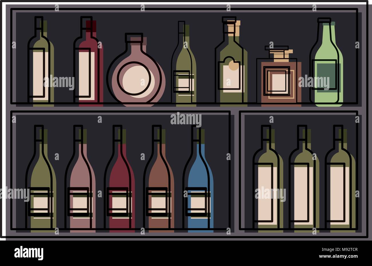 Meubles de rangement avec des bouteilles en verre d'alcool des boissons  Image Vectorielle Stock - Alamy