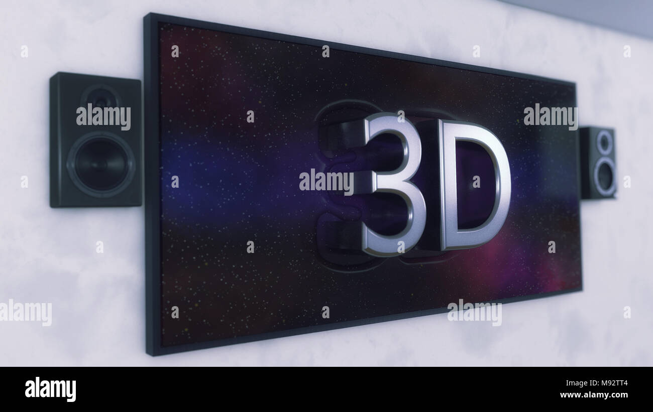 La télévision 3D render.avec haut-parleurs et le texte 3D sortir Banque D'Images