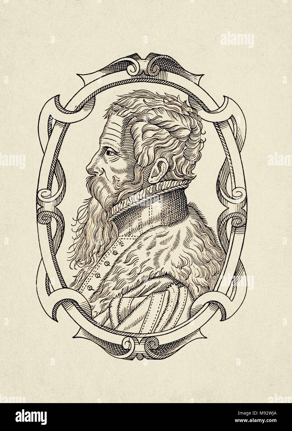 William Bullein, c.1515-1576. English clerc, médecin et auteur de traités médicaux. À partir d'une impression du début du 19e siècle. Banque D'Images