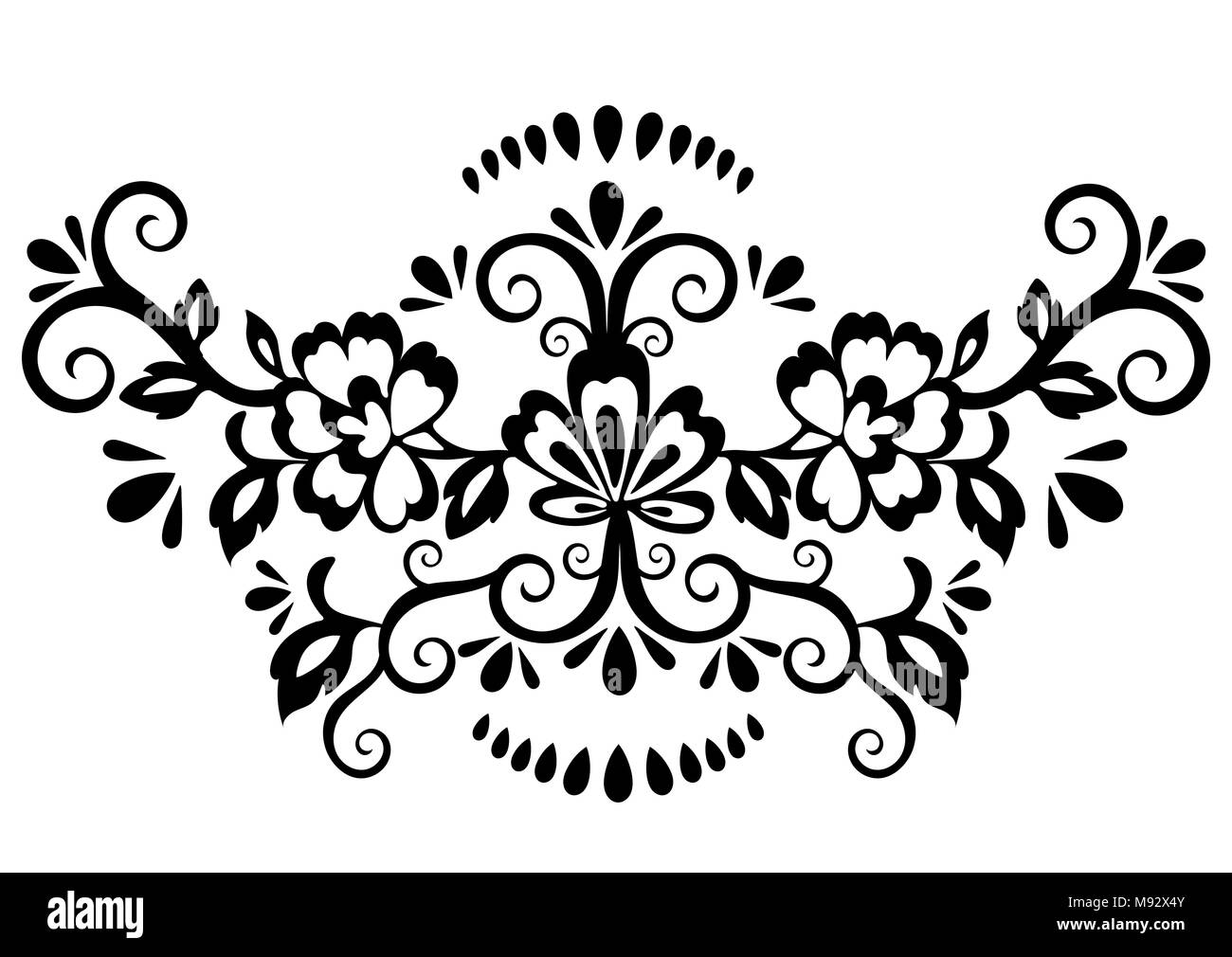 Résumé motif floral, en osier vecteur ornement. Dans l'est de remplages ornés noir style avec beaucoup de boucles et de nombreux détails, arabesque, imprimer pour fabr Illustration de Vecteur