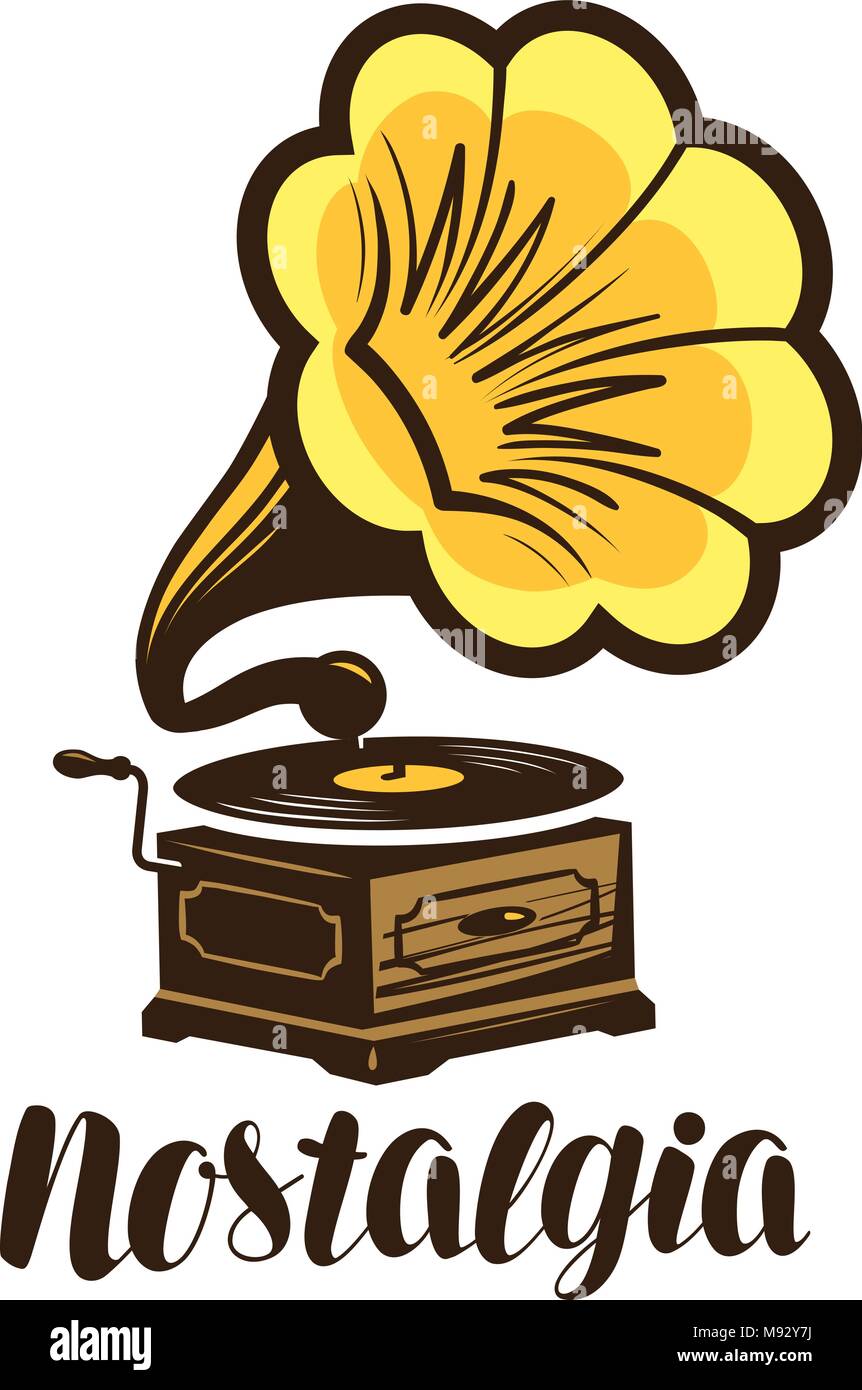 Nostalgie de la musique, logo ou symbole. Gramophone, phonograph icône. Vector illustration Illustration de Vecteur