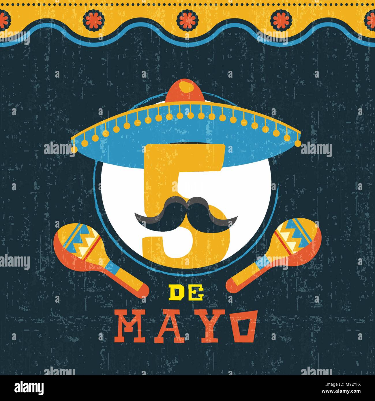 Heureux Le Cinco de Mayo a poster. Célébration traditionnelle mexicaine illustration de funny mariachi numéro 5 avec texture vintage. Vecteur EPS10. Illustration de Vecteur