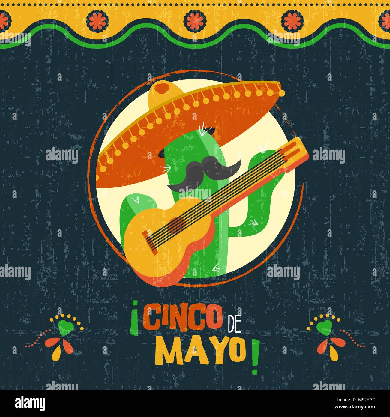 Heureux Le Cinco de Mayo holiday Greeting card illustration. Événement festif avec drôle de conception mexicain mariachi cactus et vintage. Vecteur EPS10. Illustration de Vecteur