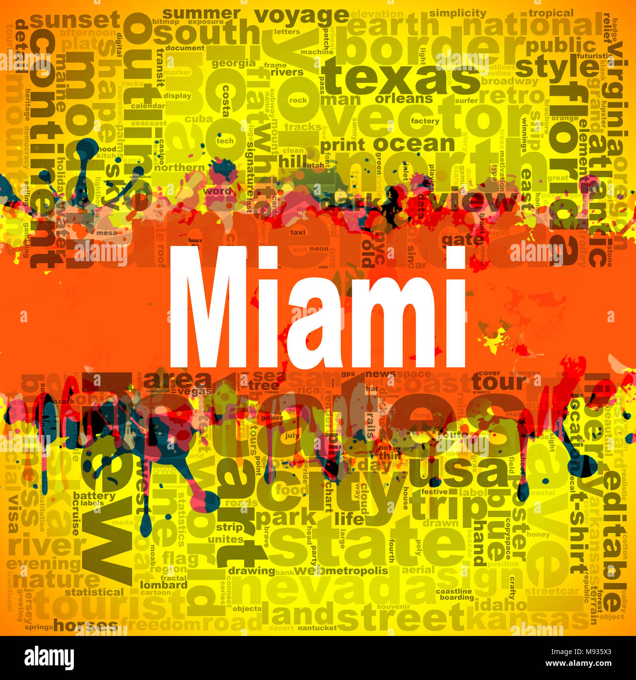 Miami design nuage de mots. Illustration de l'idée créative word typographie lettrage . Le rendu 3D. Banque D'Images