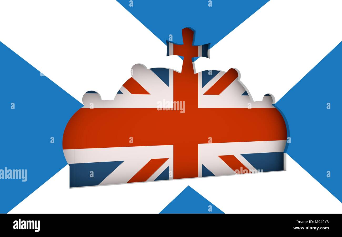Illustration stylisée de la couronne impériale. Drapeaux de la Grande-Bretagne et de l'Écosse. Le rendu 3D Banque D'Images