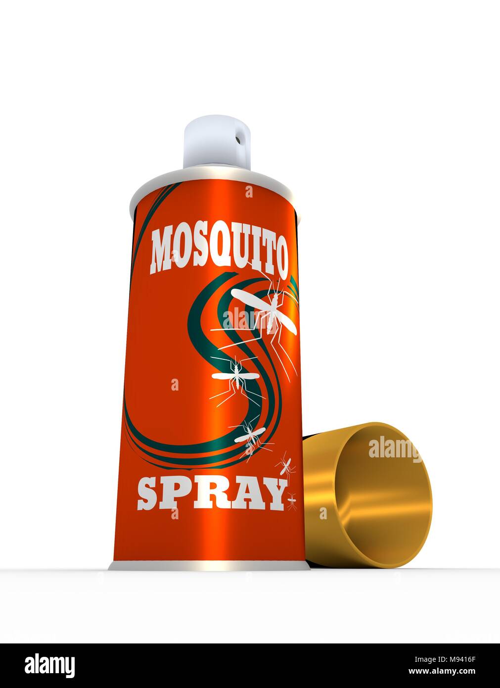Illustration de spray anti-moustiques avec capuchon, sur fond blanc Banque D'Images