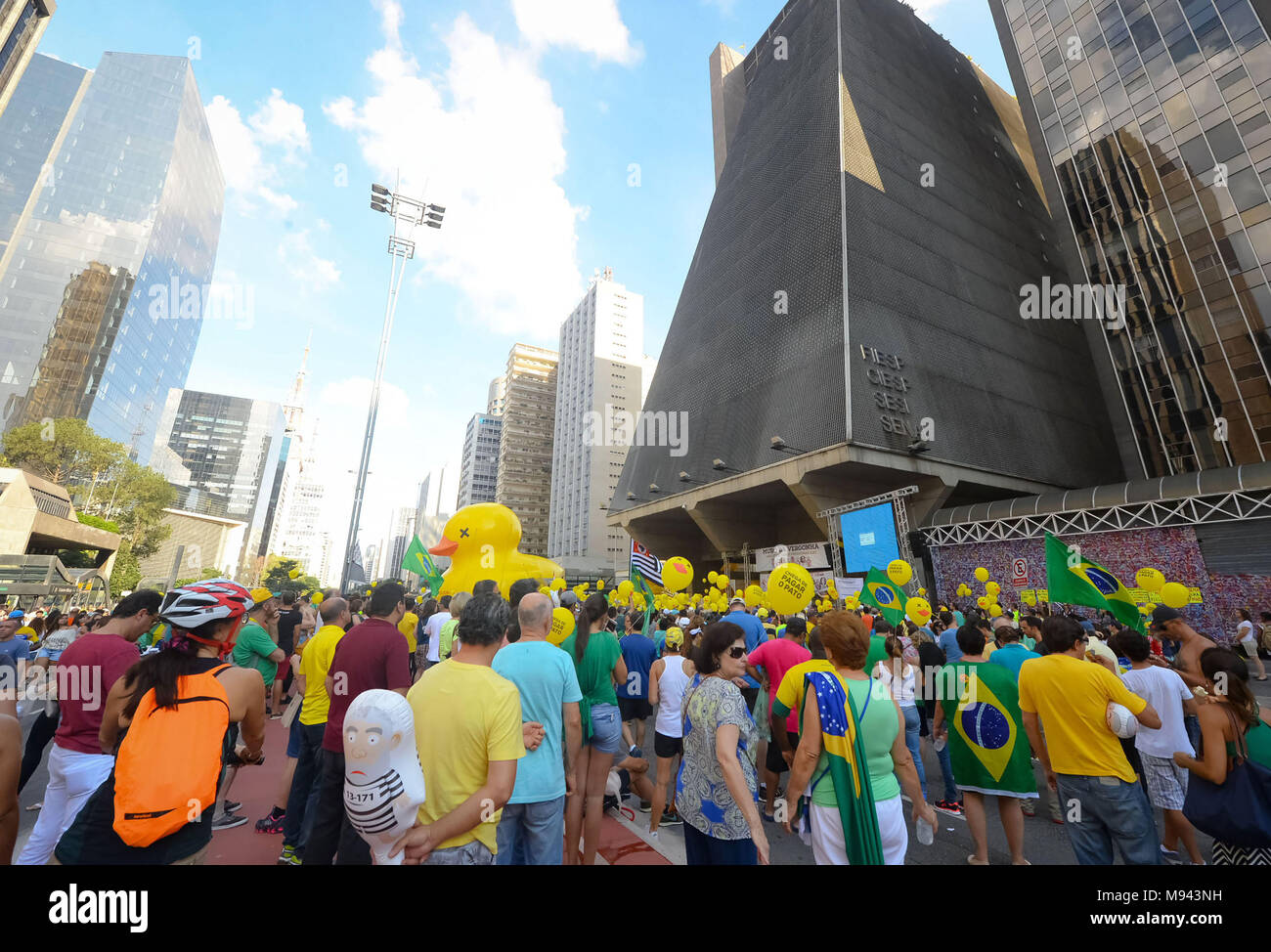 La manifestation, protestation, 04,2016, capitale de l'Avenue Paulista, Sao Paulo, Brésil. Banque D'Images