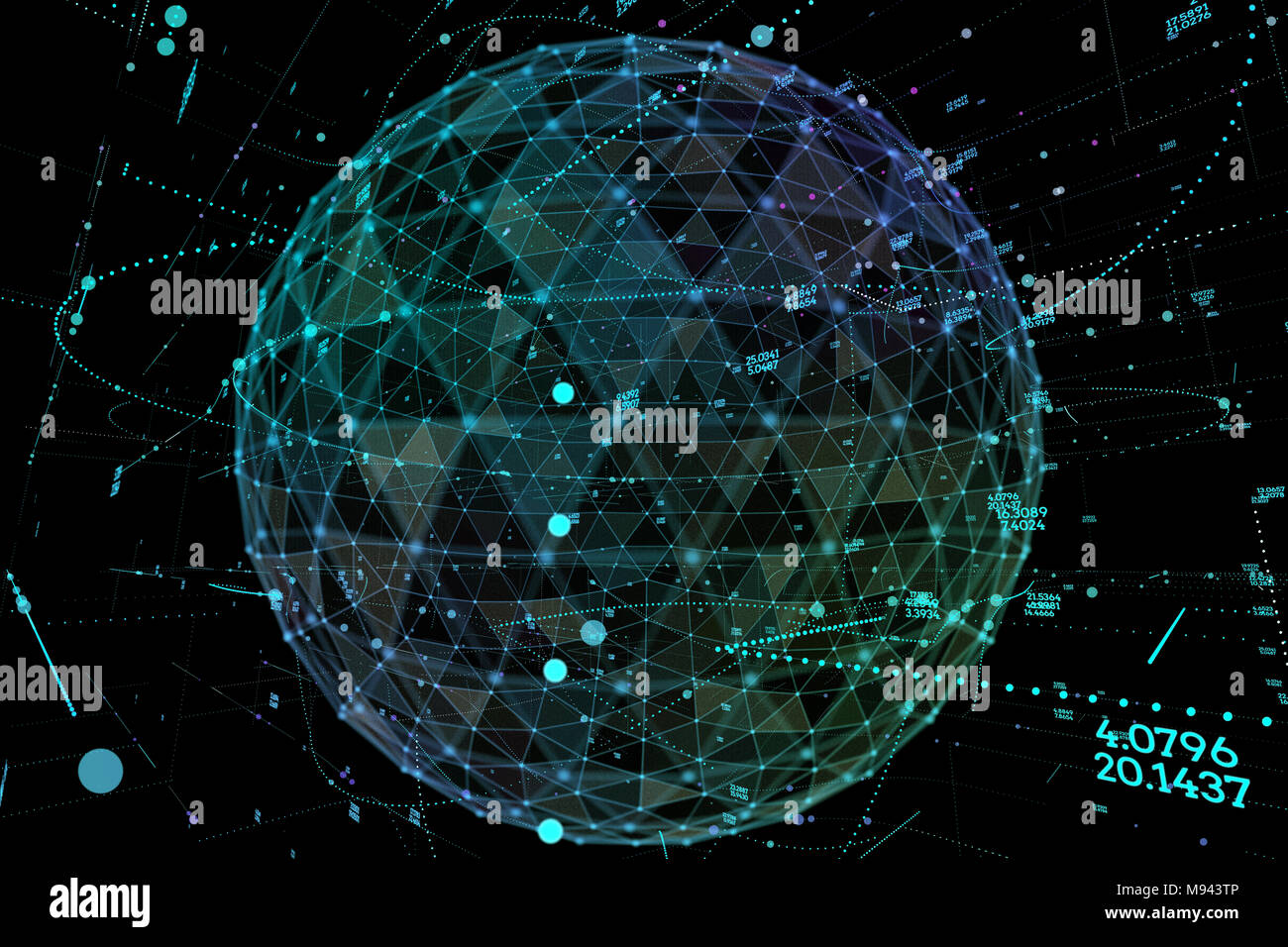 Point et construit la courbe de la sphère wireframe, sens technologique abstract illustration. Réseau mondial. Banque D'Images