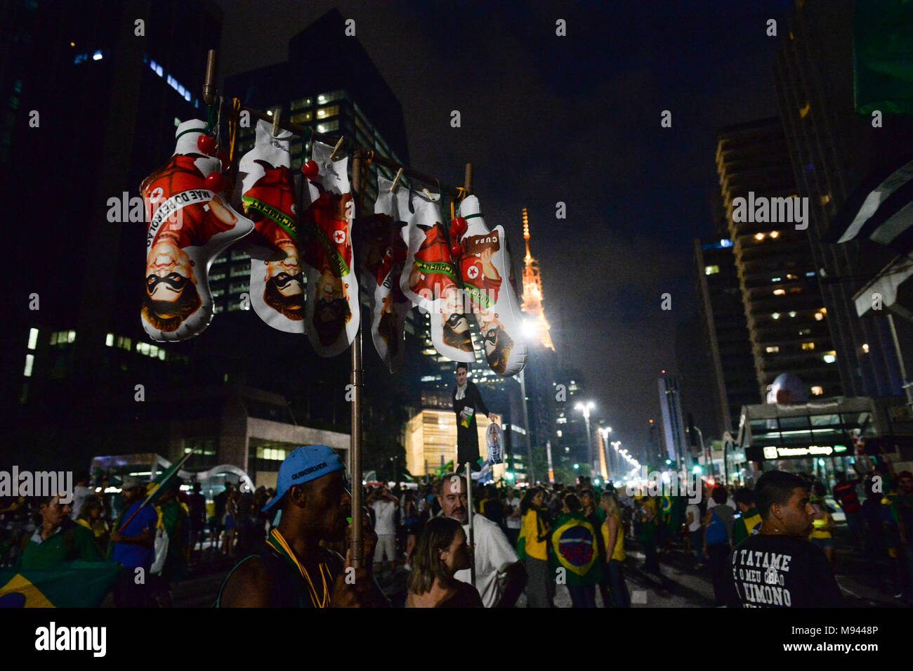 La manifestation, protestation, 03,2016, capitale de l'Avenue Paulista, Sao Paulo, Brésil. Banque D'Images