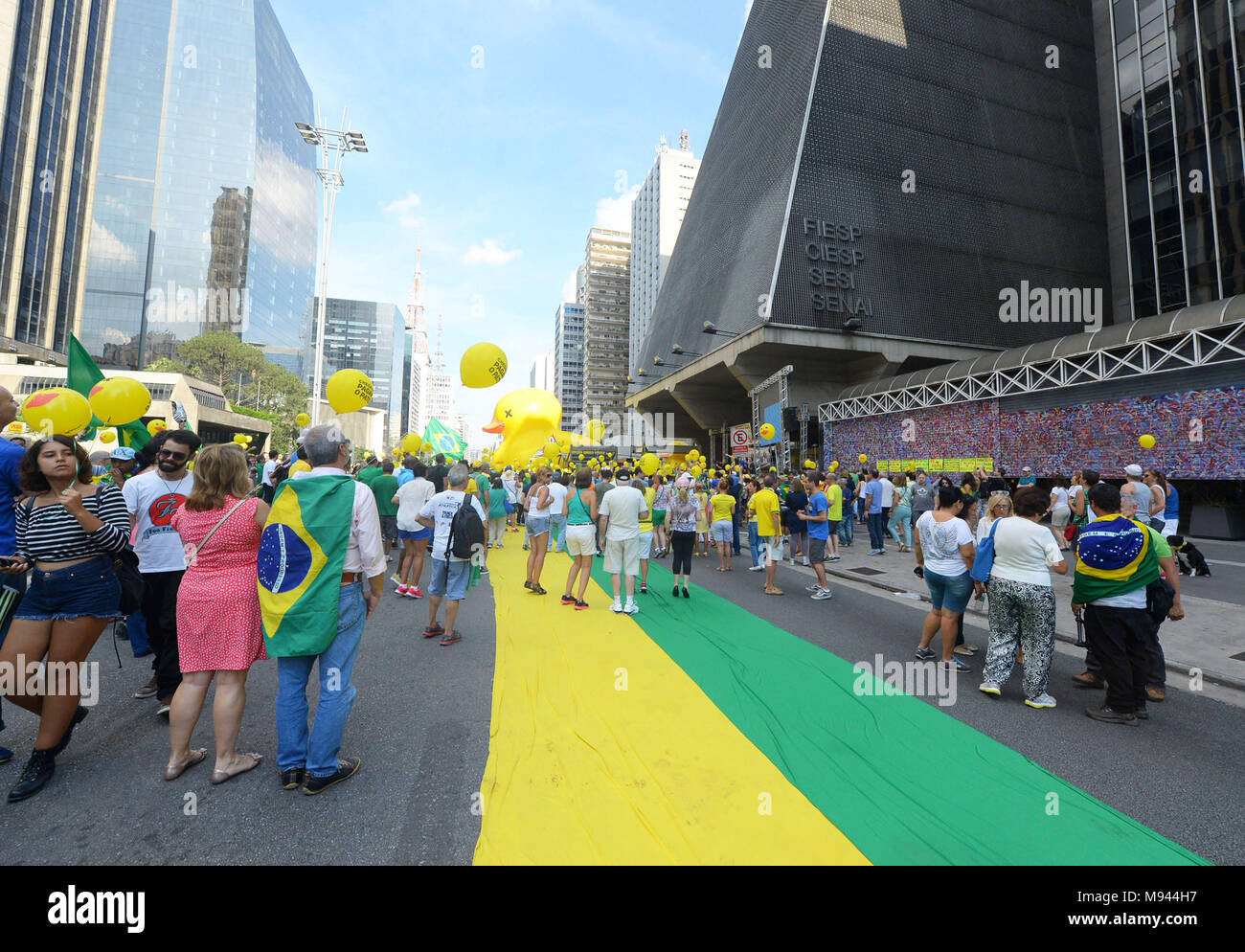 La manifestation, protestation, 04,2016, capitale de l'Avenue Paulista, Sao Paulo, Brésil. Banque D'Images
