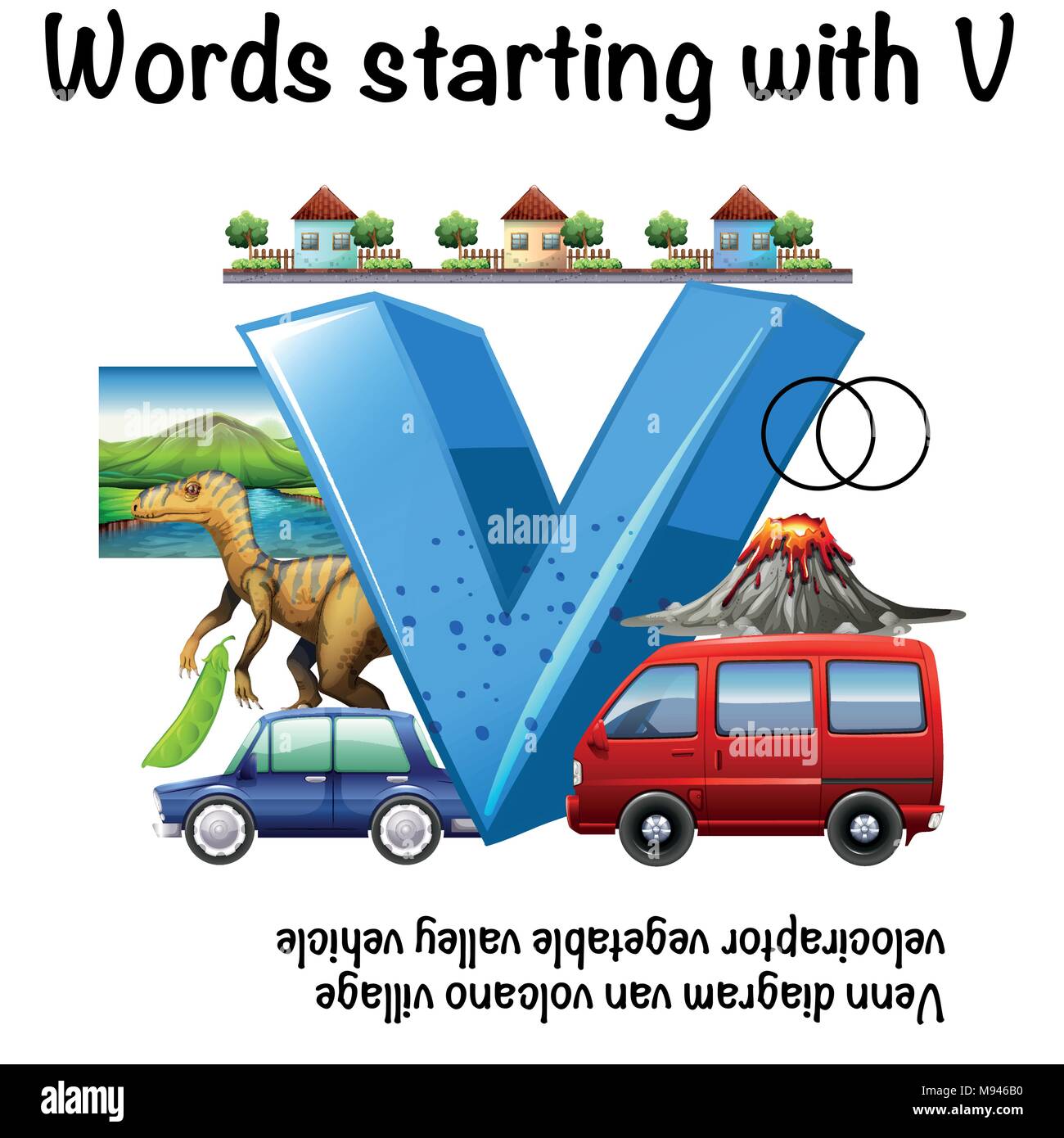 Conception feuille de mots commençant par V illustration Illustration de Vecteur