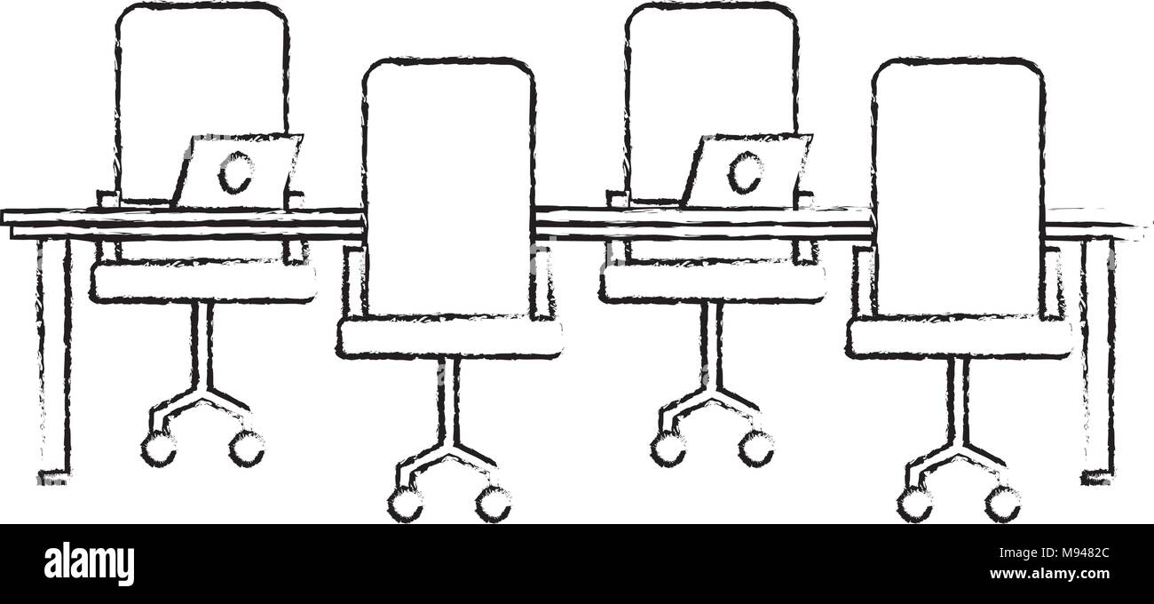 Réunion de l'espace de table, chaises et d'ordinateurs portables Illustration de Vecteur