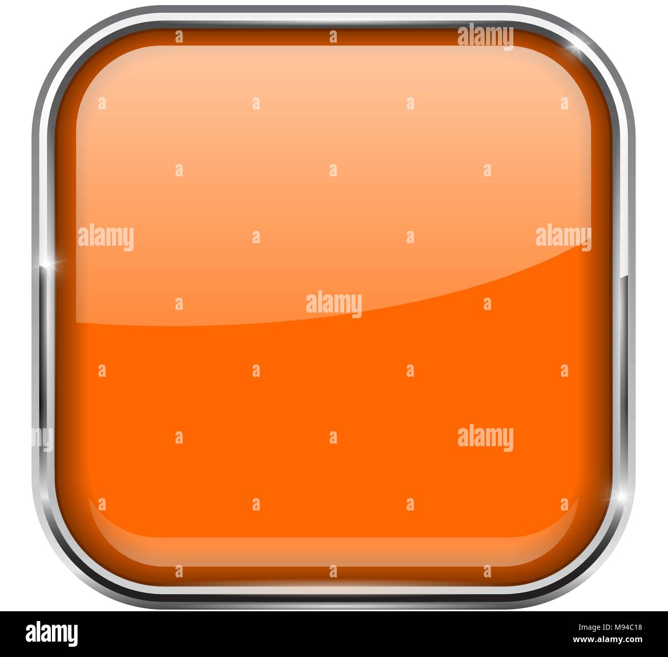 Bouton carré orange. L'icône 3d brillant avec cadre en métal Illustration de Vecteur