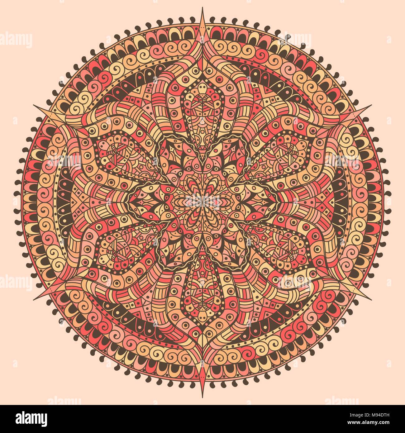 Mandala. De couleur rouge et jaune décoration. Motif à fleurs décoratif oriental Illustration de Vecteur