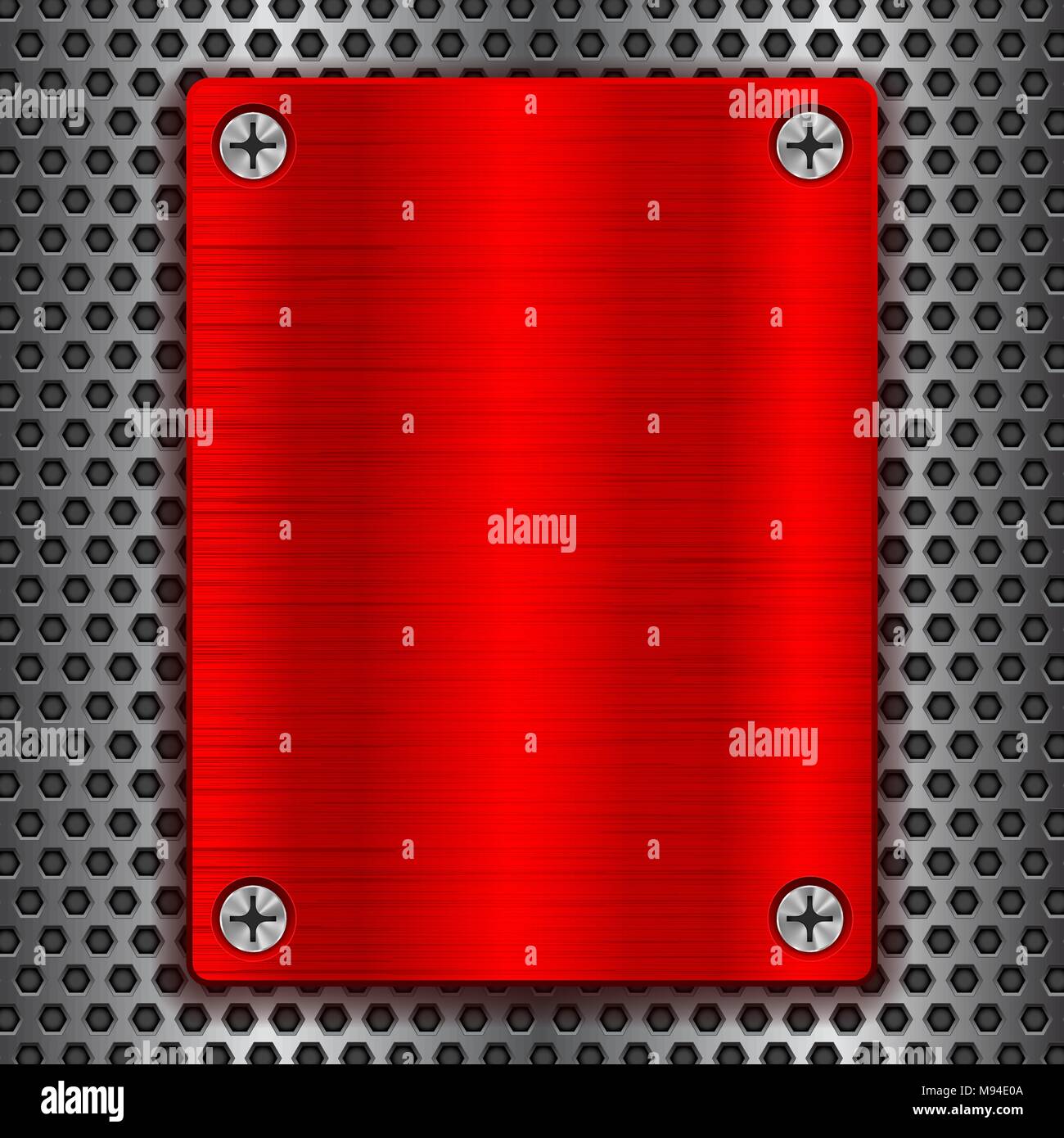 Métal rouge avec plaque brossé vis sur texture perforée Illustration de Vecteur