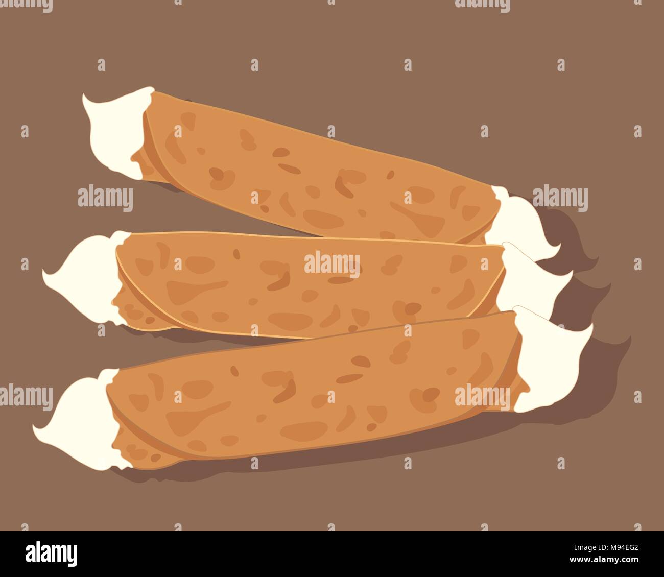 Une illustration de trois abstract brandy snap biscuits de crème fouettée garniture sur un fond brun Illustration de Vecteur