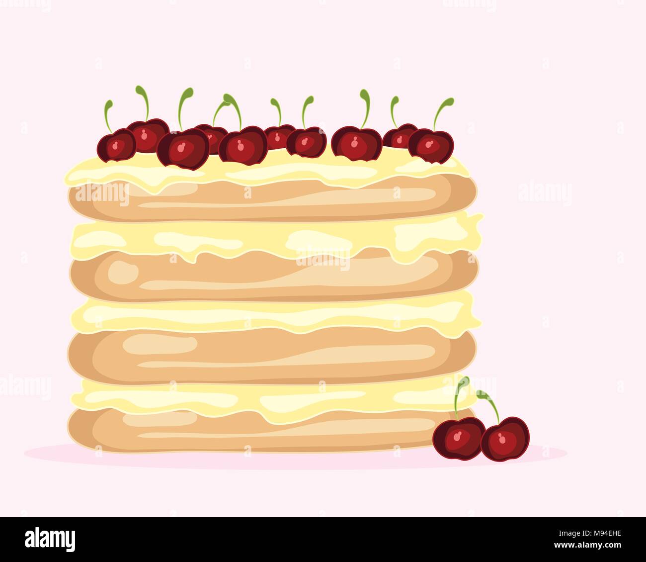 Un vecteur illustration en eps 8 format d'une cerise créatif layer cake avec de la crème fraîche et les couches d'éponge juteuse cerise rouge pour la décoration Illustration de Vecteur