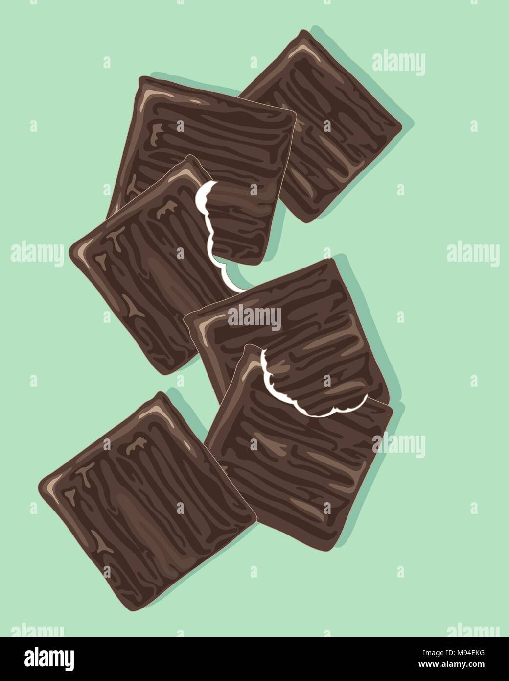 Un vecteur illustration en format eps 8 de chocolat menthe mince après le dîner dans un nuage de conception avec des marques de morsures sur un fond vert menthe Illustration de Vecteur