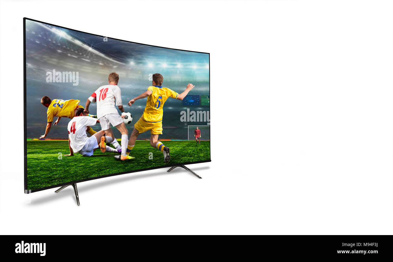 Moniteur 4k smart tv regarder la traduction de match de football. Concept  Photo Stock - Alamy