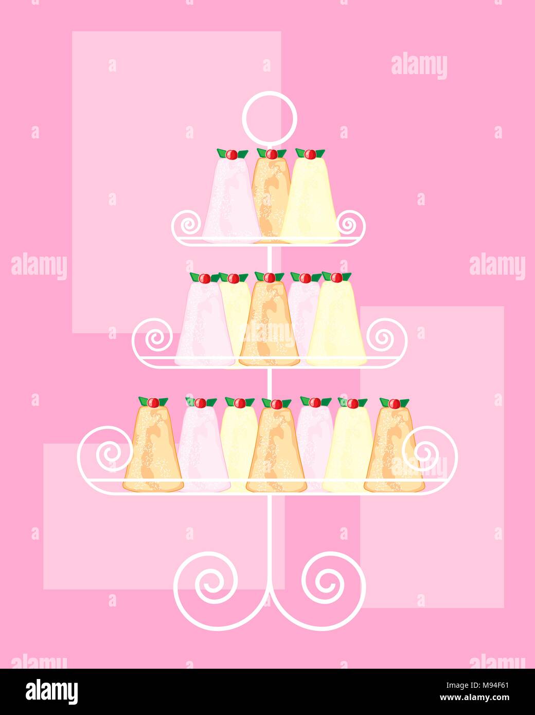 Un vecteur illustration au format eps d'un cake stand avec résumé anglais madeleine des gâteaux sur un fond rose Illustration de Vecteur