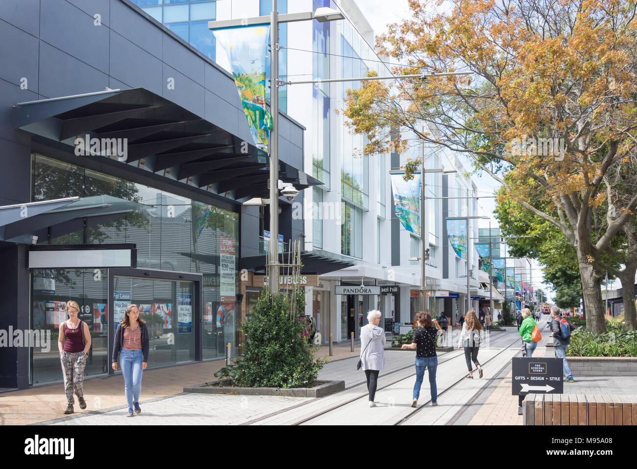 La rue piétonne Cashel, Christchurch, Christchurch Central, Canterbury, Nouvelle-Zélande Banque D'Images