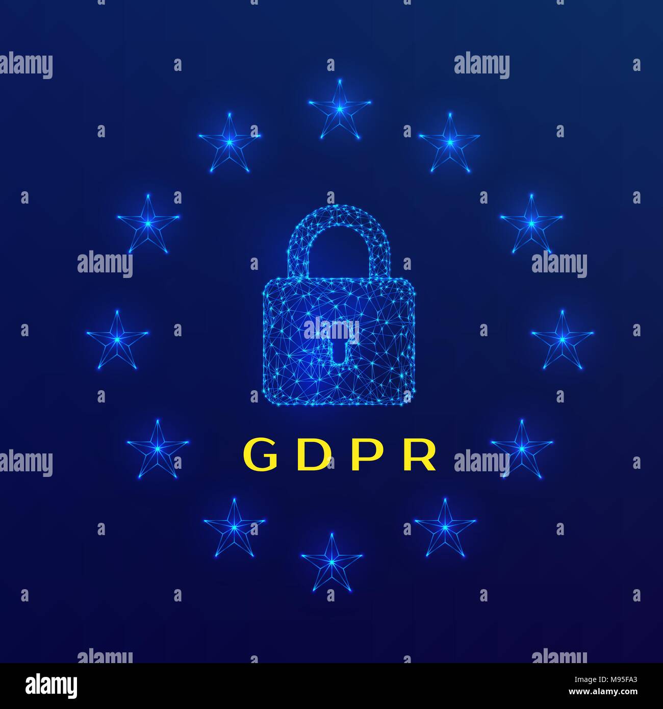Règlement général sur la protection des données (PIBR) cadenas et étoiles sur fond bleu. Vector illustration Illustration de Vecteur