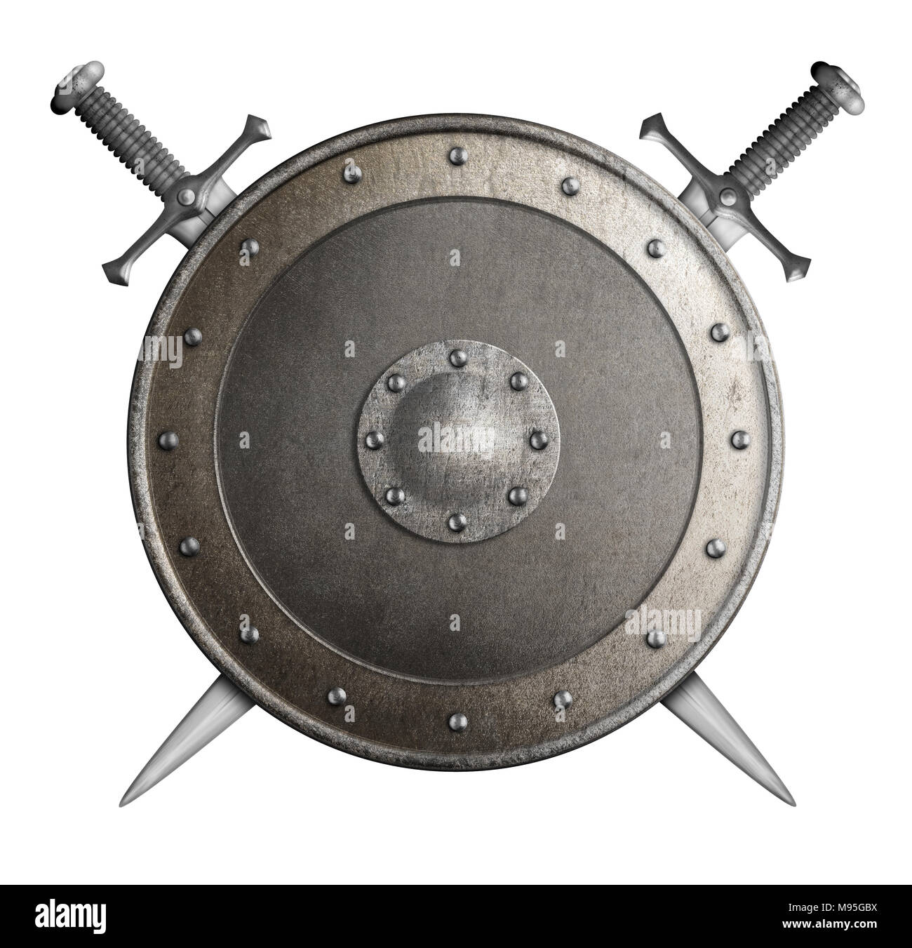 Cité médiévale avec protection métallique isolé épées croisées 3d illustration Banque D'Images