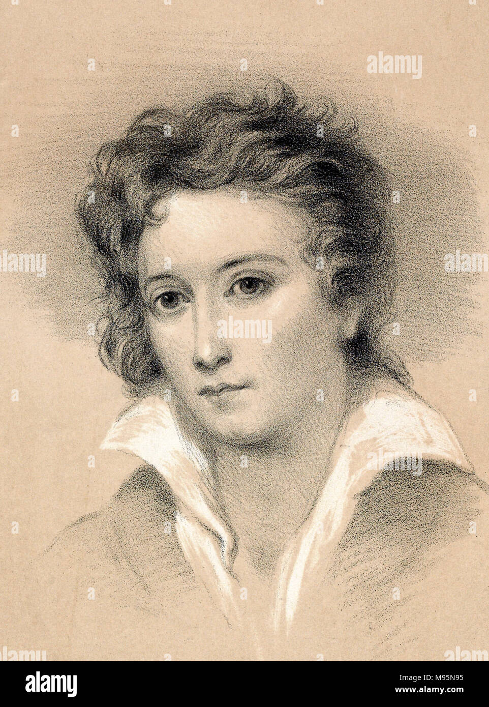 Percy Shelley. Portrait du poète romantique anglais, Percy Bysshe Shelley (1792-1822), lithographie de John Alfred de vin à partir de la photo d'origine par George Clint. Banque D'Images