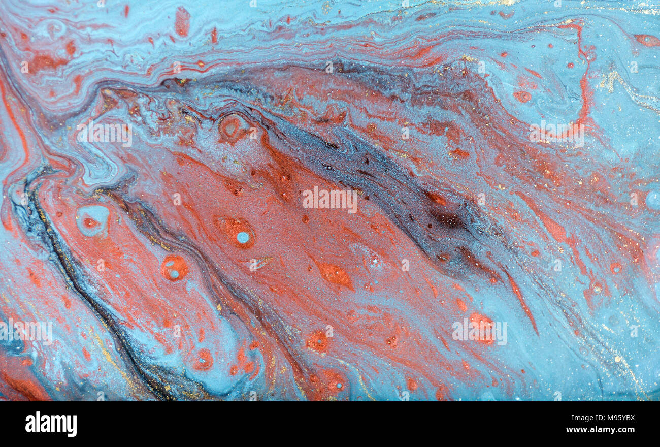 En résumé fond acrylique. Nature bleu et vert d'art de la marbrure de texture. Paillettes d'or. Banque D'Images