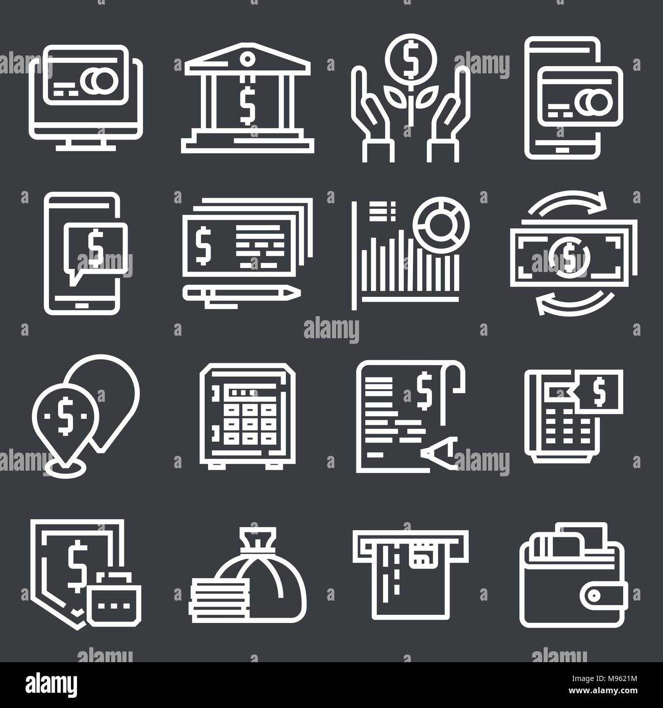 Ensemble d'icônes simples liés à l'argent. Illustration de Vecteur