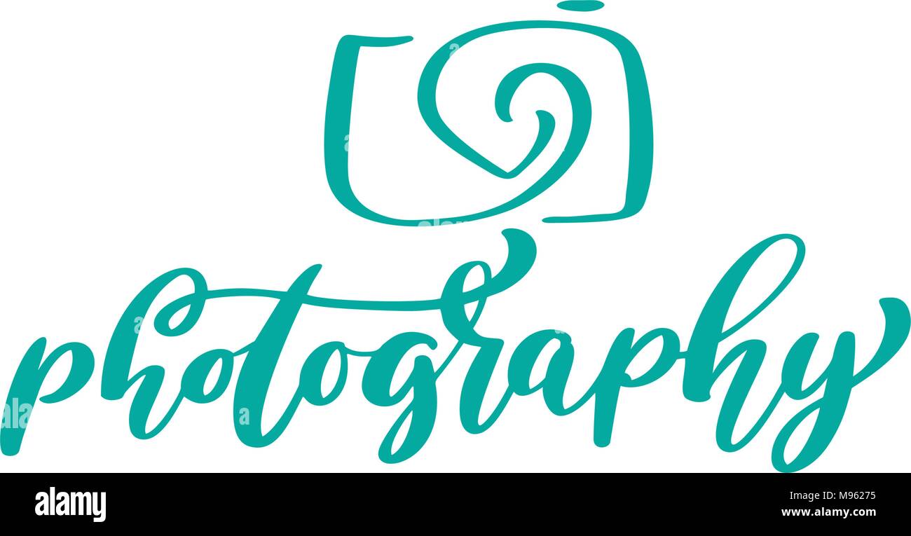 La photographie de l'appareil photo modèle vecteur icône logo inscription calligraphique texte photographie isolé sur fond blanc Illustration de Vecteur