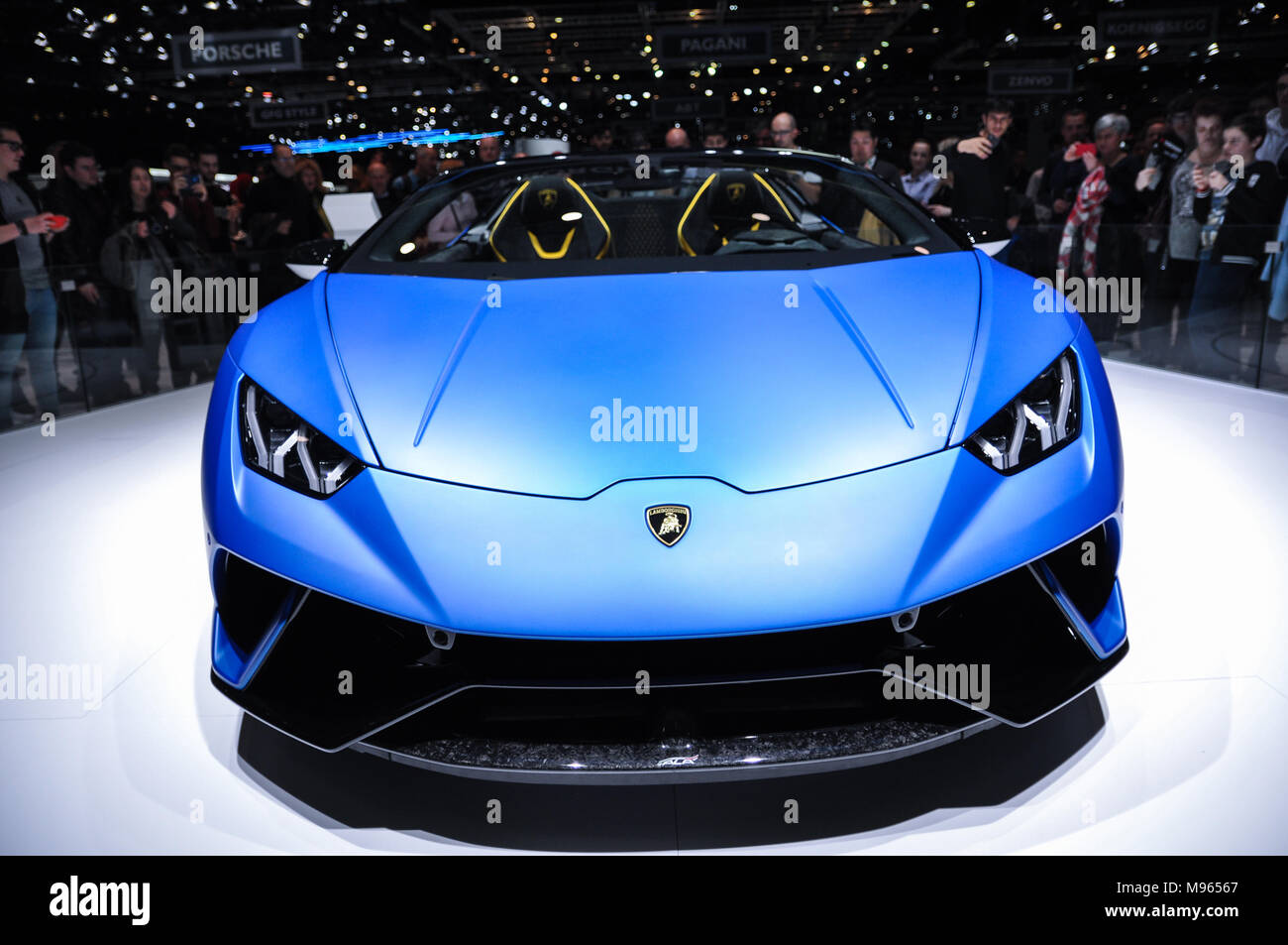 Genève, SUISSE - Le 17 mars 2018 : Lamborghini OURAGAN PERFORMANTE Voiture de sport ultra-rapide présenté lors de la 88e Salon International de l'Automobile de Genève Banque D'Images