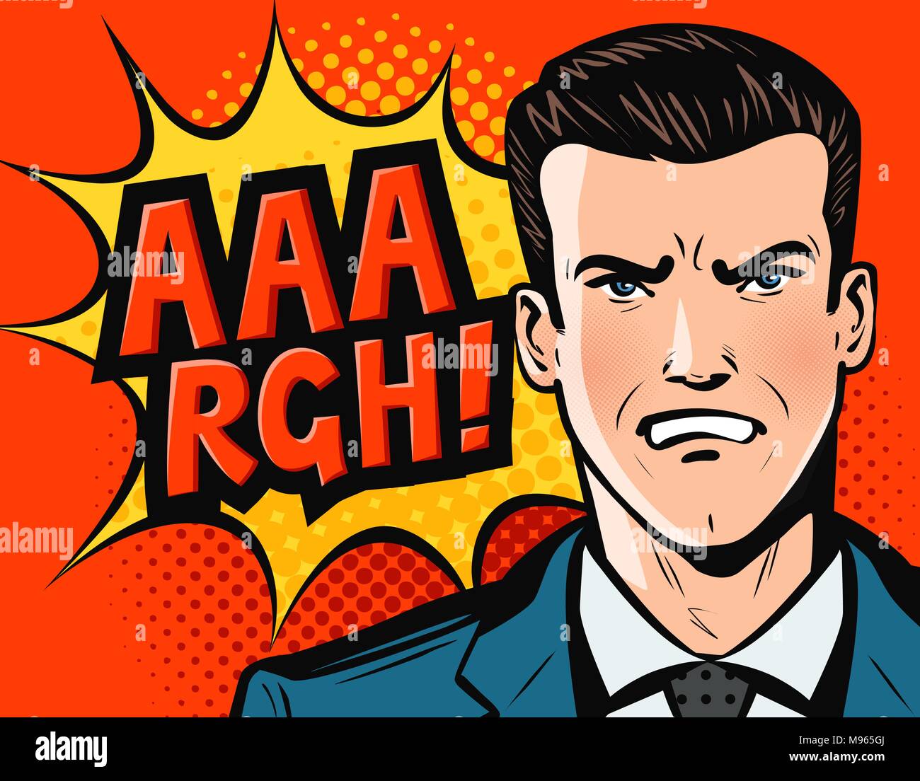 Homme en colère ou l'homme en costume d'affaires. Pop art retro style bande dessinée. Cartoon vector illustration Illustration de Vecteur